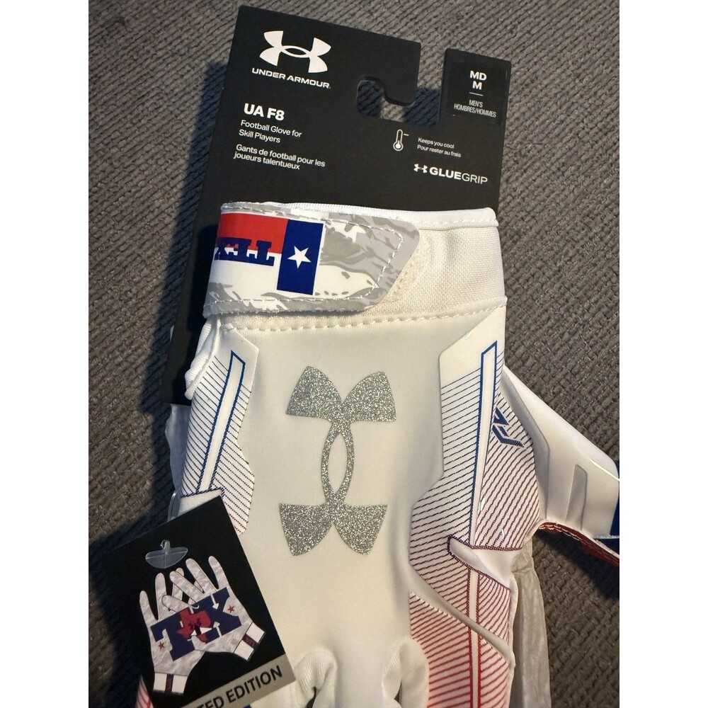 Under Armour UA F8 Football Gloves MD USA Flag Limited Edition GlueGrip New - Picture 3 of 5
